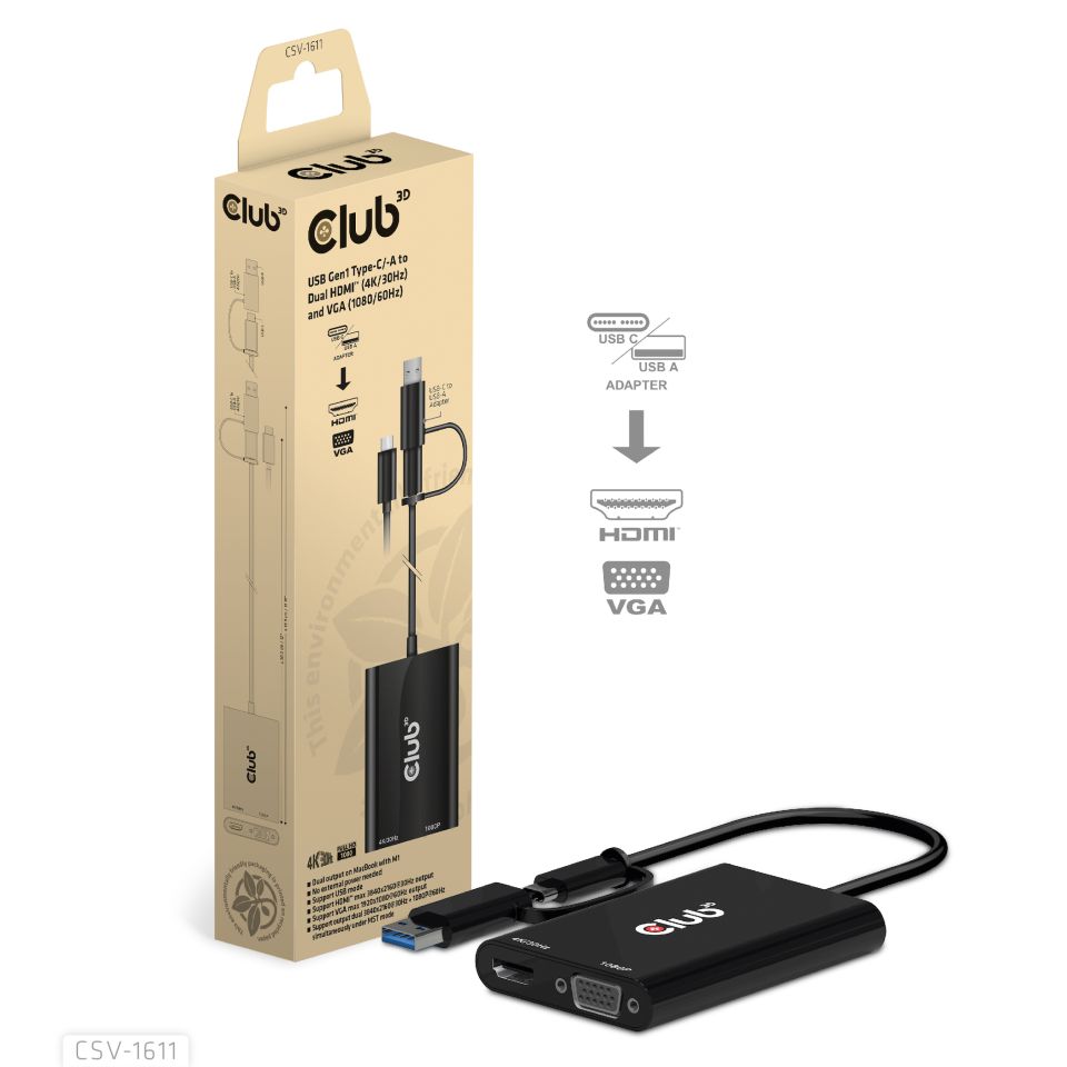 Video Splitter USB-C auf 1xHDMI 1xVGA *Club3D*