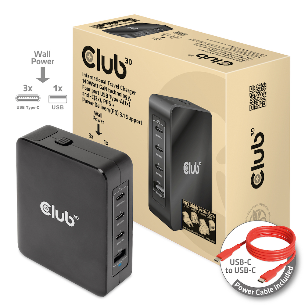 Club 3D Reise-Netzteil USB Typ C  1-fach 140W