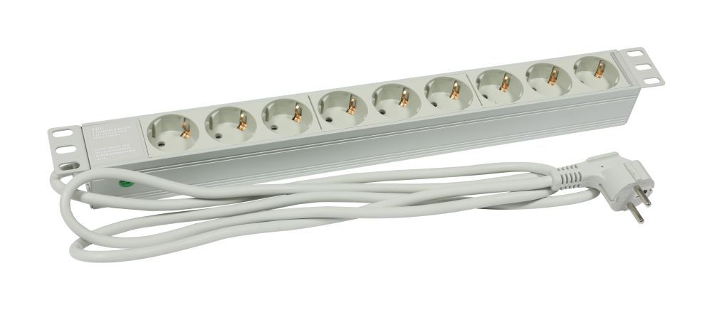 ALLNET 19\"zbh. Steckdosenleiste, 9xDosen(CEE7)->Stecker(CEE7), Lichtgrau, Synergy 21,