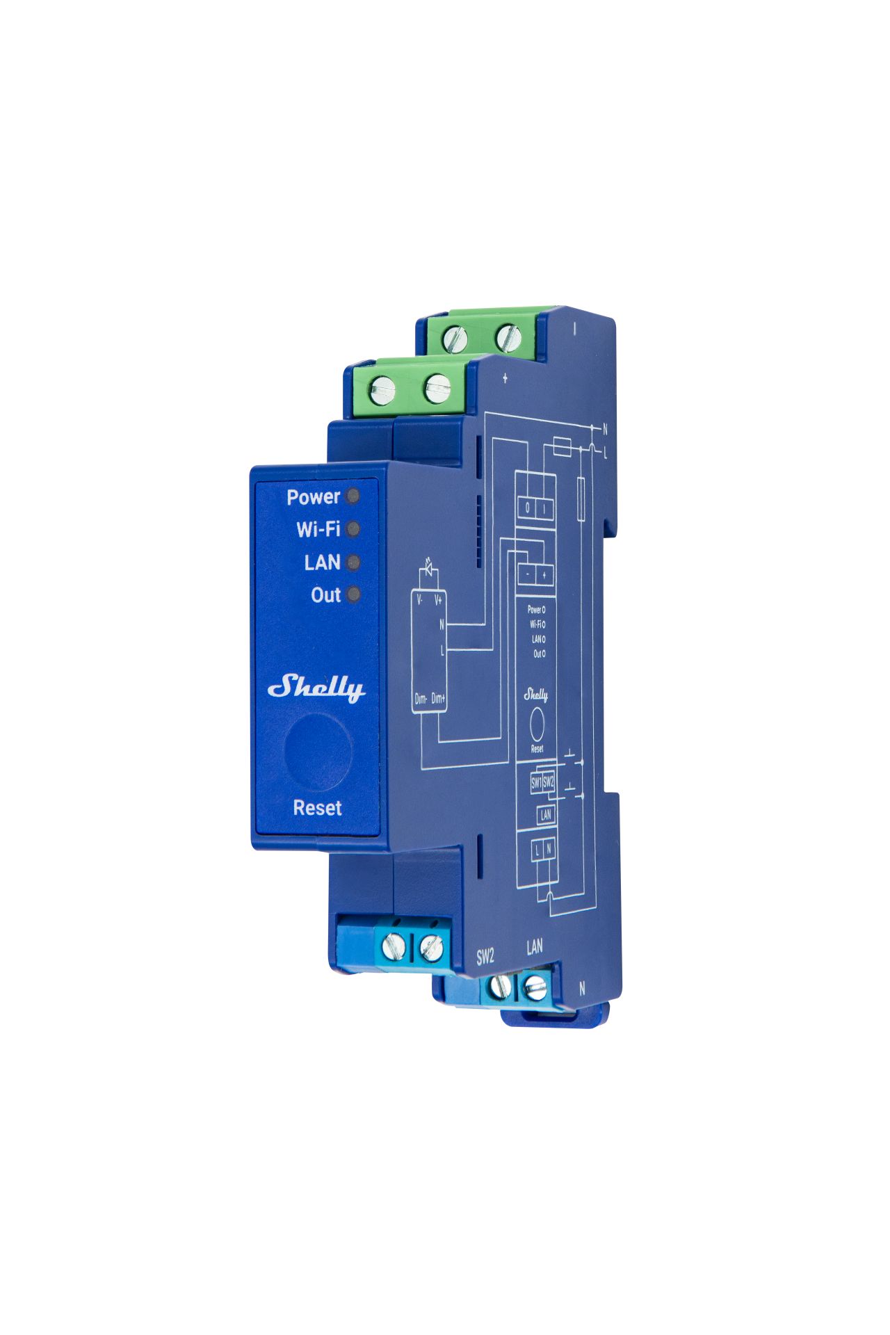 Shelly · Hutschiene · \"Pro Dimmer 0/1-10V PM\" · Messfunktion · WLAN · LAN · BT