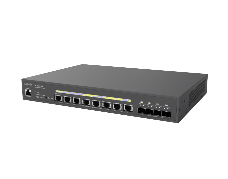 EnGenius Switch full managed Layer2+ 12 Port • 8x 10 GbE • PoE Budget 420W • 8x PoE bt • 4x SFP+ • 13\" • ECS5512FP • EnGenius Cloud