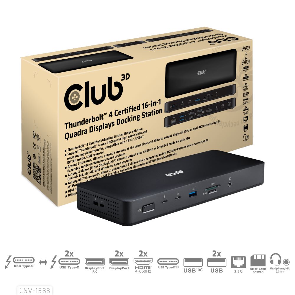 Club 3D Dockingstation - USB Typ C 16-in-1  *schwarz*