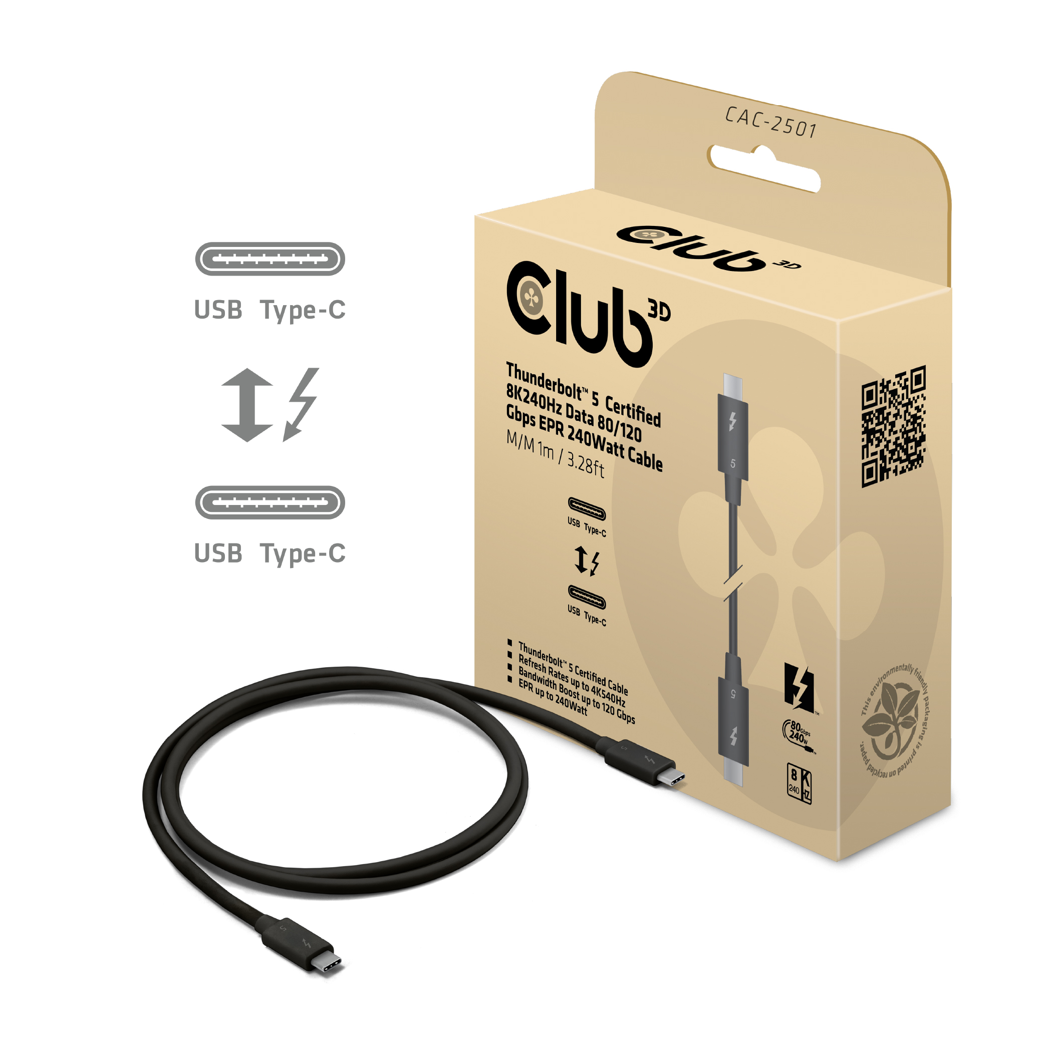 Kabel Thunderbolt 5 (St) => USB-C (St) 1,0m *Club 3D*