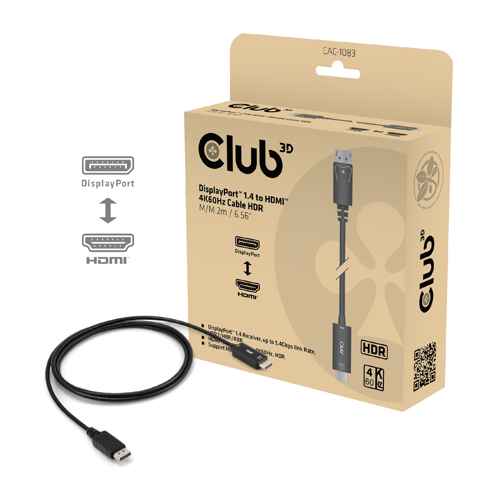 Kabel Video DisplayPort => HDMI ST/ST  2,0m *Club3D*