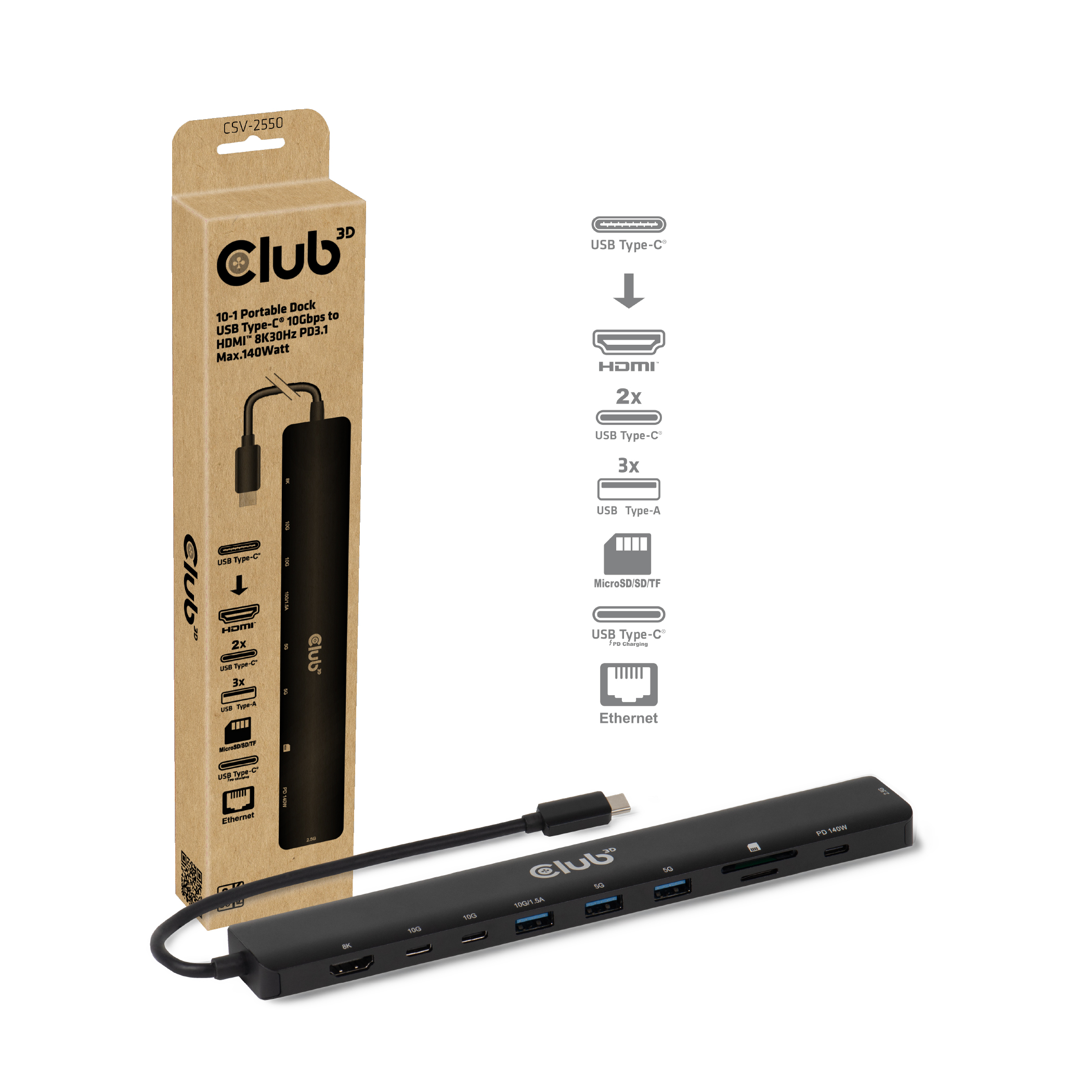 Club 3D Dockingstation - USB-C 3.2 Docking Station 140W *schwarz*